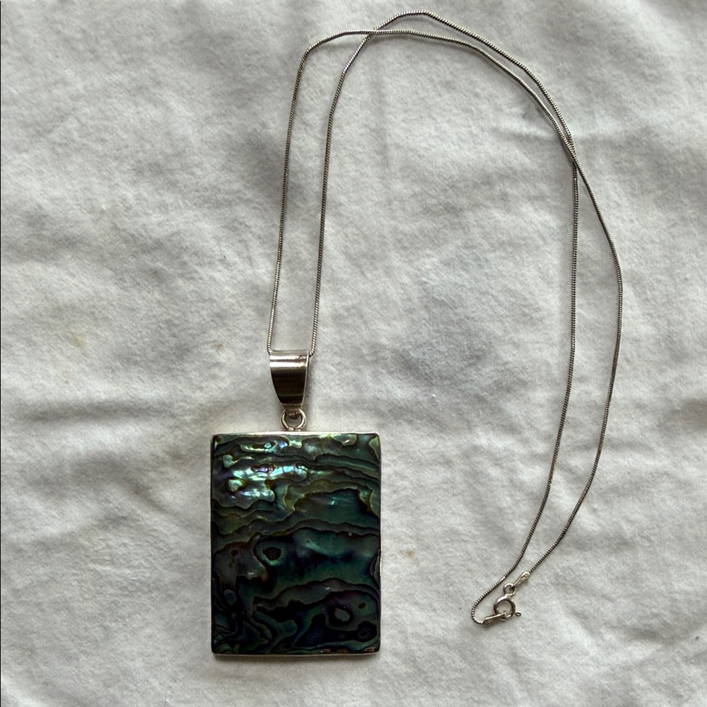 Abalone Shell Pendant Necklace with 18” chain - sterling silver